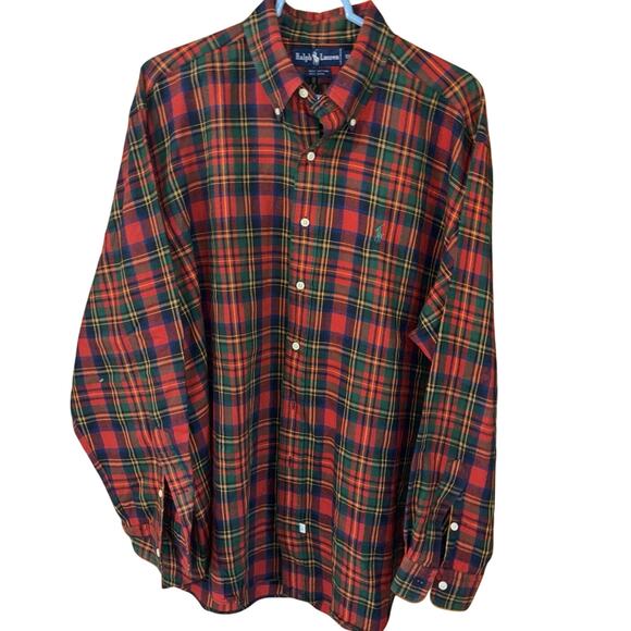 Vintage Ralph Lauren men’s plaid wool cotton blend button down shirt (XL) - Picture 1 of 4